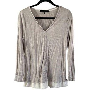 White House Black Market Beige Silver Detail Long Sleeve Top, Sz Med